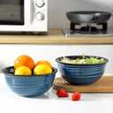 JINGUS Serving Bowls, 60oz Ceramic Mixing Bowls Set of 2 for Baking Cooking Kitchen Party, 8.4 inch Large Durable Bowls for Soup Salad Ramen Pho Fruit Cereal Popcorn, Microwave & Dishwasher Safe, Blue