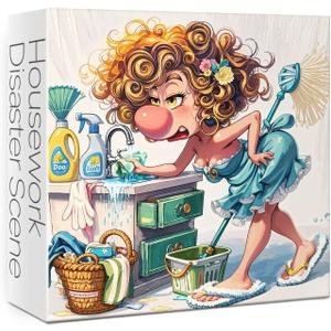 Funny Woman Theme Puzzles for Adults 1000 Pieces. Housework Disaster Scene Jigsaw Puzzles. Challenging Cartoon Art Puzzles