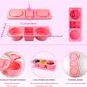 Silicone Snack Containers, Three-Compartment Foldable Snack Box Containers With Lids, Salad Dressing Seasoning Containers, Suitable for Travel, Office, Picnics (Pink)