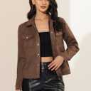 Allegra K Women's Faux Suede Turn-Down Collar Shacket Flap Pockets Snap Button Western Jacket, Large