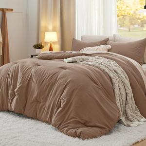 Bedsure King Size Comforter Set, Brown Soft Prewashed Bedding for All Seasons, 3 Pieces GentleSoft Warm Down Alternative Bed Set, 1 Lightweight Comforter (104"x90") and 2 Pillowcases (20"x36")