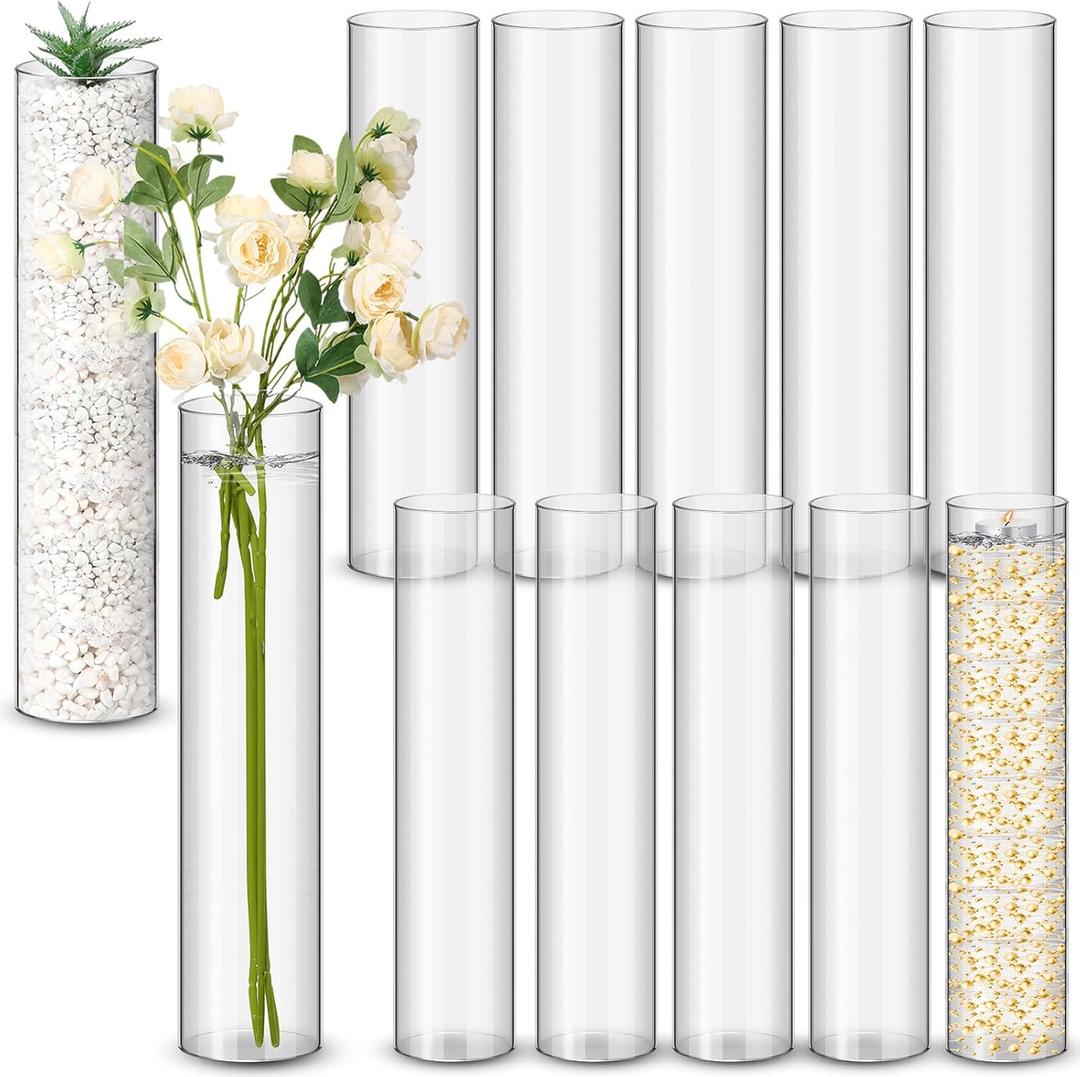Nuogo 12 Pcs Plastic Clear Cylinder Vase for Home 16 Inch Acrylic Flower Clear Vase Centerpiece for Centerpieces Wedding Party Decorations