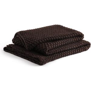 YnM Chunky Cotton Knit Throw Blanket, Cable Knit Throws for Bed Couch Sofa, Comfy & Relaxing, Decorative Piece for Farmhouse Modern Boho Rustic Scandinavian Chic Vibe, Chocolate Brown 80x87 Inches