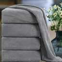Ultra Soft Bath Towel Set of 4, Grey Extra Large Textured Microfiber Luxury Towels 35x70 in, Quick Dry, Highly Absorbent, Fluffy, Oversized, for Bathroom Shower Pool Hotel Beach (Dark Gray)