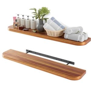 BATODA 36" Acacia Wood Floating Shelves Wall Mounted (Round Edge)  Rustic Farmhouse Wooden Wall Storage Shelf for Bedroom, Kitchen - Brackets and Shelving Hardware Included (Acacia,36 Inch Length)