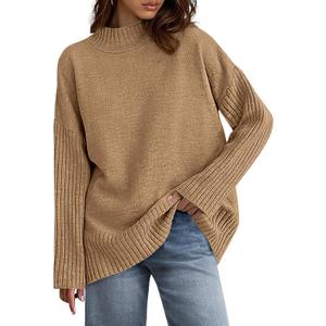 PRETTYGARDEN Casual Long Sleeve Oversized Sweaters for Women 2026 Loose Mock Neck Pullover Sweater Ribbed Knit Fall Clothes (M)