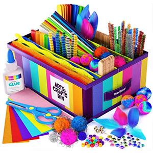 Dan&Darci Arts & Crafts Supplies Kit for Kids and Toddlers - with Storage Bin - Kid & Toddler Art & Craft Set Ages 3, 4, 5, 6, 7 & 8 Years Old - Crafting Materials Box Kits for School or Gift