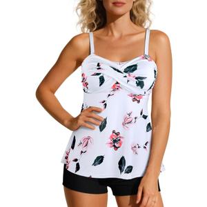 Century Star 2025 Two Piece Women's Tankini Swimsuits Modest Tankini Bathing Suit Tops with Shorts Tummy Control Swimwear (14-16)