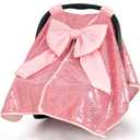 Baby Carseat Canopy Cover with Bow for Girls Boys with Bow Stroller and Cart Cover Carseat Nursing Cover Newborn Gift (Pink)