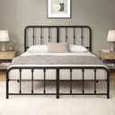 Zinus Leonardo Metal Platform Bed Frame, Victorian Spindle Style Headboard and Footboard, Heavy Duty Bed Base, Ample Underbed Space, Queen (Black)