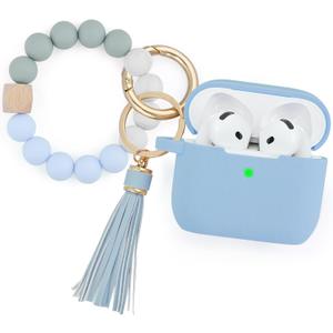 Filoto Compatible with AirPods 4 Case - Soft Silicone Cover with Bracelet Lanyard and Keychain, Shockproof and Scratch-Resistant, Cute Design for AirPods 4th Generation(Gray Blue)