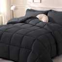 DOWNCOOL Comforters Full Size, Duvet Insert,Black All Season Duvet, Lightweight Quilt, Down Alternative Hotel Comforter with Corner Tabs (Black, Full 82x86 Inches)