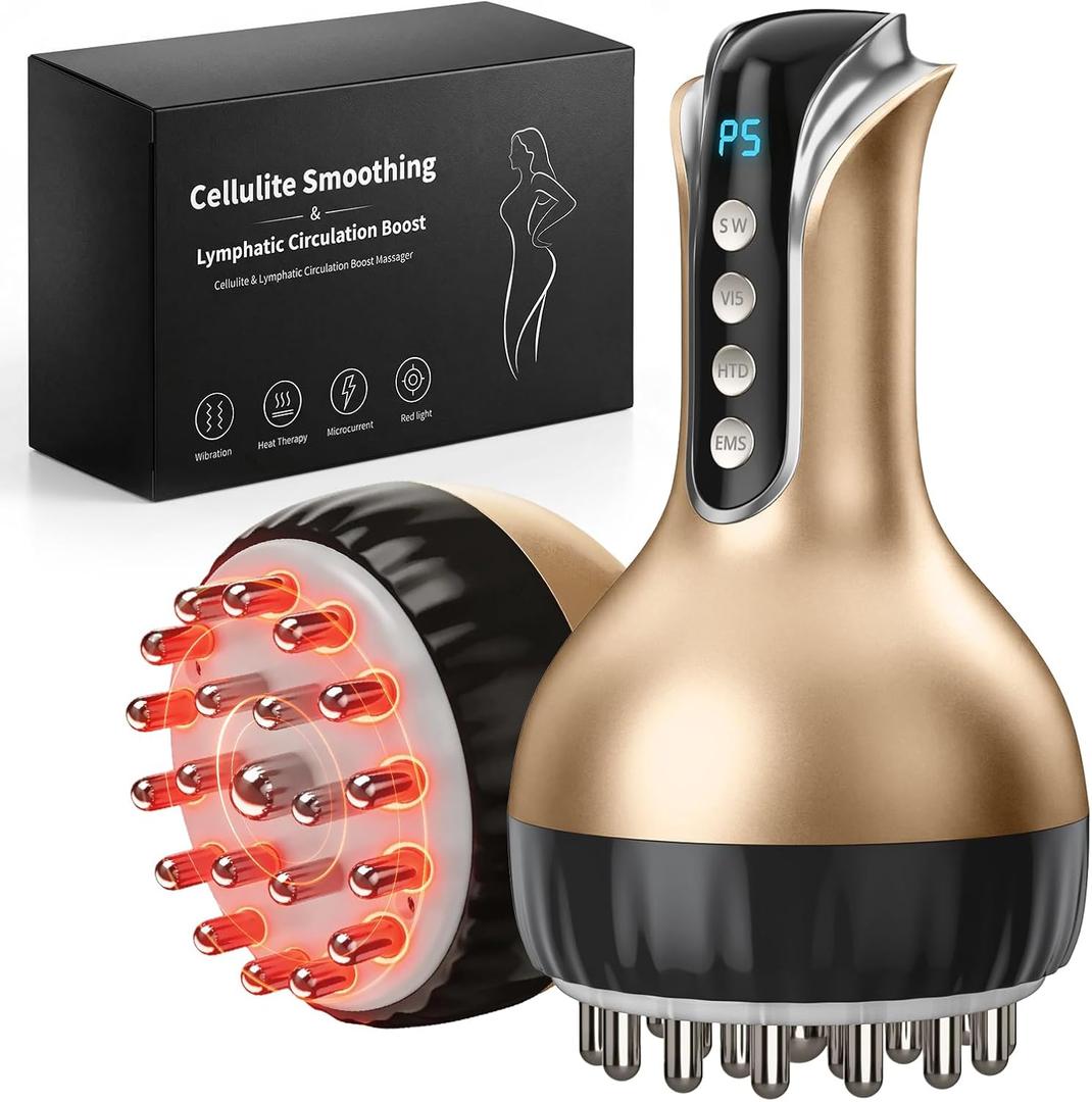 Lymphatic Drainage Massager & Anti-Cellulite Massage Tool, Body Sculpting Device for Legs, Arms & Stomach, Supports Smoother Skin, with Gentle Warming & Vibration (Gilded)