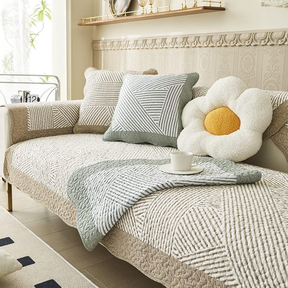 vctops Cotton Quilted Sofa Cover Boho Geometric Pattern Sectional Couch Covers Non Slip Sofa Slipcover Furniture Protector for Dogs Pet Kids, 1 Piece/Not All Set (Type C,35"x35")