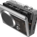 Portable Cassette Recorder Player & AM/FM Radio, Compact Cassette Tape Player with 3.5MM Headphone Jack, Built-in Speaker, Battery/USB Powered (Silver)