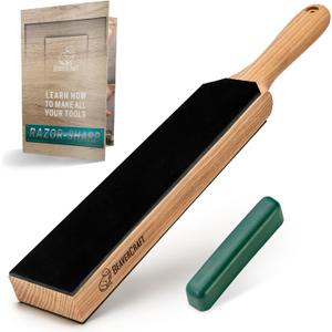 BeaverCraft Leather Strop for Knife Sharpening - Dual-Sided Knife Strop with Stropping Compound Kit - Honing Strop Block 14" for Woodcarving Tools, Chisel Knife Sharpening Kit Leather Sharpener LS6P1