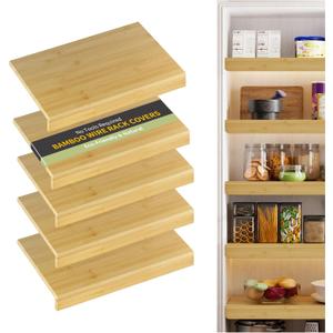 Wire Shelf Covers, Bamboo Wire Rack Covers for Pantry, Closet，Kitchen (5pcs, 24" W x 16" D, Natural)