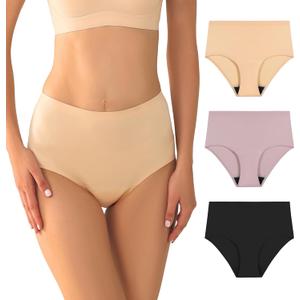 BATTEWA Silky Soft and Invisible Leak Proof Underwear for Women Incontinence Seamless Panties with 50ml Absorbency Ultra-Comfortable Nylon, Elastane Blend Briefs 3 Pack (X-Large, Beige Blush Black)