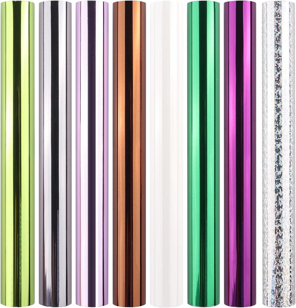 8-PackBriartw Laser Printer & Laminator Compatible Toner Reactive Foil | 16.4ft x 7.6in Per Roll Transfer Foil Paper Bundle | Perfect for DIY Crafts,Embossed Cards,Sparkly Craftwork,Scrapbooking (Grass green,Titanium gray,Light purple,Brown,White,Green,Purple,Bits of silver)