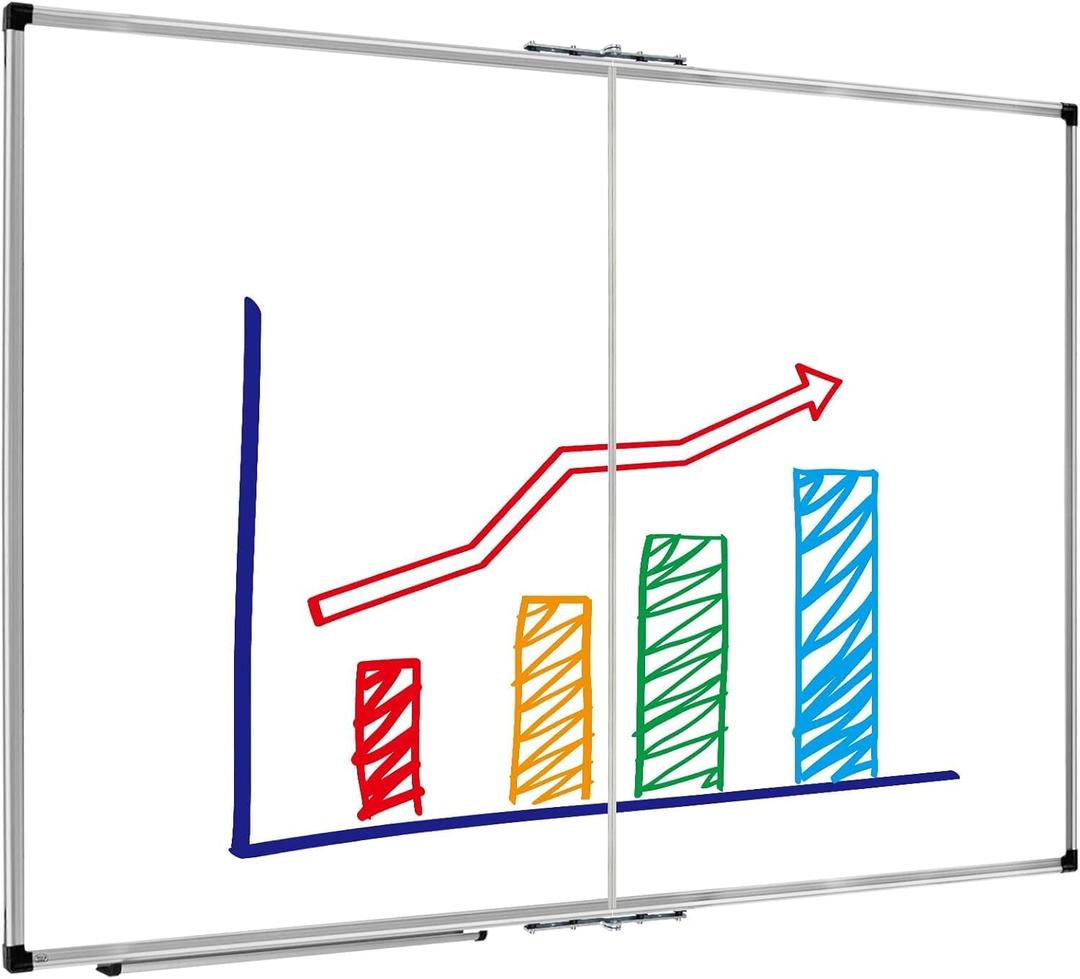 XBoard Magnetic Dry Erase Board 48 x 36 Inch, 4' x 3' Foldable White Board for Wall with Marker Tray, Silver Aluminum Frame Folding Message Presentation Board (48"W x 36"H)