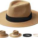 FURTALK Panama Hat Sun Hats for Women Men Wide Brim Fedora Straw Beach Hat UV UPF 80+ (Large-X-Large, Black+white Ribbon)