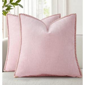 decorUhome Summer Chenille Soft Cozy Throw Pillow Covers 24x24 Set of 2, Modern Farmhouse Boho Velvet Decorative Euro Sham Pillow Cases with Stitched Edge for Couch Sofa Bed Home Decor, Blush Pink