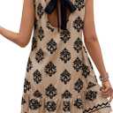 BLENCOT Womens Floral Dress Sleeveless Ruffle Mini Summer Casual Dresses (Large, Khaki)