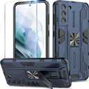 Btstring Case Compatible with Samsung Galaxy S21, with Screen Protector Tempered Glass, Heavy Duty Shockproof Tough Armour Case with Stand Protective Personalised Phone Cover - Blue