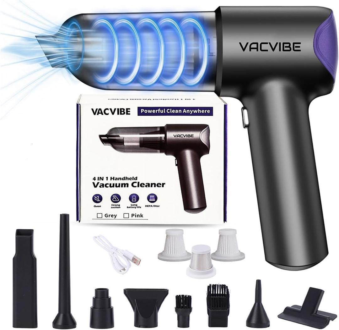 Car Vacuum Portable Cordless, 21000PA 4 in 1 Suck/Blow/Pump/Charger 120W Handheld Car Vacuum Cleaner and Air Duster, Brushless Motor Multi-Nozzles for Home Office Grey