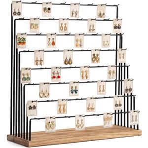 Earring Display Stands for Selling, Earring Rack Display Holder Stand, Jewelry Display for Selling Earring Cards, Bracelets, Hair Accessories, Rings, Necklaces (Rustic Wood, Large Size)