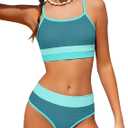 Girls Bathing Suit Color-Block Adjustable Straps Bikini Sets Girls Two Piece Swimsuits with Chest Pad Swimwear 7-18T (13-14 Years, Mint Green)