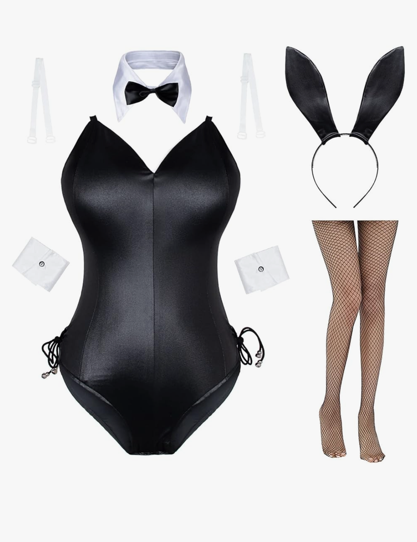 AiMiNa Womens Bunny Costume Girl Suit Senpai Cosplay Anime Role Costume One Piece Bodysuit Removable Padded with Stockings Set (S)