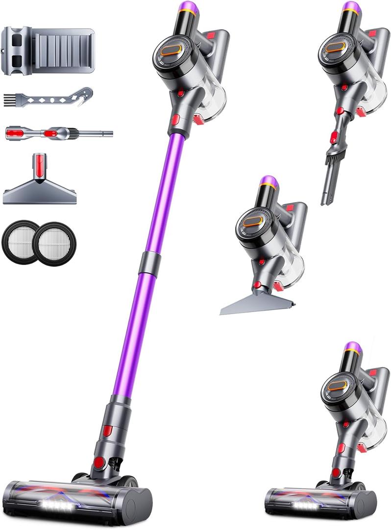 VIAFLY Cordless Vacuum Cleaner, 550W/45Kpa/60Mins Stick Vacuum, Anti-Tangle Vacuum Cleaners for Home with Self-Standing, LDE Display, 8-in-1 Wireless Vacuum for Carpet Pet Hair Hardfloor