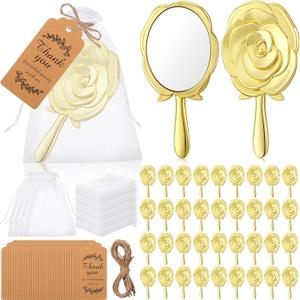 Suzile 36 Set Vintage Handheld Mirror Mini Rose Compact Mirror Quinceanera Party Favors Gift for Guests Princess Party Supplies with Thank You Tags for Wedding Bachelorette Souvenir Gift(Gold)