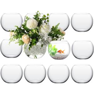 Sawysine 12 Pcs Bubble Bowl Vase Centerpiece 6''W x 5''H Round Glass Flower Vase Bulk Clear Terrarium Fish Bowl for Wedding Event Goldfish Planter Floral Centerpiece Office Home Decor