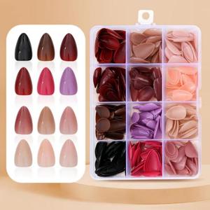 2 x 12 Colors Press on Nails Solid Color Fake Nails Short Almond False Nails Pure Color Glue on Nails Reusable Artificial Acrylic Nail Full Cover Glossy Stick on Nails for Women Girls Manicure 288Pcs (0.04 Fl Oz (Pack of 24), MH01)