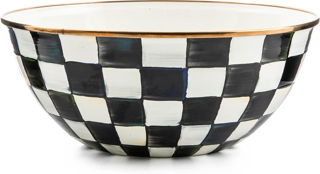 MACKENZIE-CHILDS Enamel Everyday Bowl, Serving Bowl for Entertaining, Large, Black-and-White Courtly Check, Set of 1 (Large, Courtly Check)