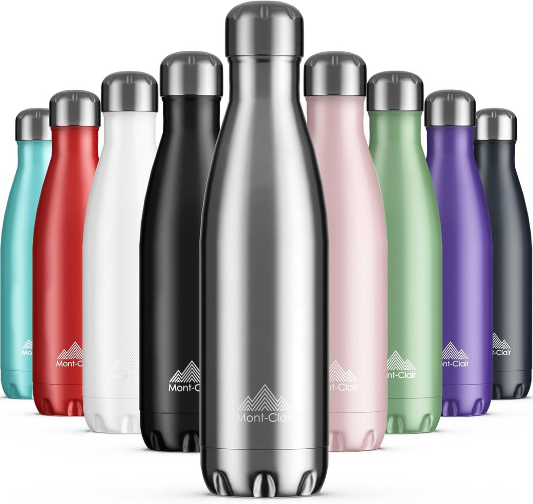 Mont-Clair Stainless Steel Water Bottle, Vacuum insulated - BPA Free, 12h Hot & 24h Cold Drinks, Metal Water Bottle 17 oz Leakproof, Ideal for Adult, Kids, Running - Silver