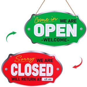 PETCEE Open Close Signs for Business - 11.8"x6.6" Closed Open Sign for Business with Display Specially for Restaurants Stores and Bars Effortlessly Set Your Hours