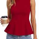 BTFBM Womens Summer Tops 2026 Business Casual Outfits Crew Neck Sleeveless Shirts Slim Fit Peplum Tank Top (Red, M)