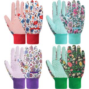 DOFOWORK Gardening Gloves - 4 Pair Garden Gloves for Women, Soft Womens Gardening Gloves Floral Cute Garden Gloves (Red)