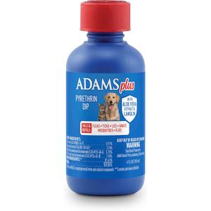 ADAMS Plus Pyrethrin Flea Dip for Dogs and Cats, Kills and Repels Fleas, Ticks, Lice, Gnats, Mosquitoes and Flies, for Dogs, Cats, Puppies, & Kittens, 4 Fl oz