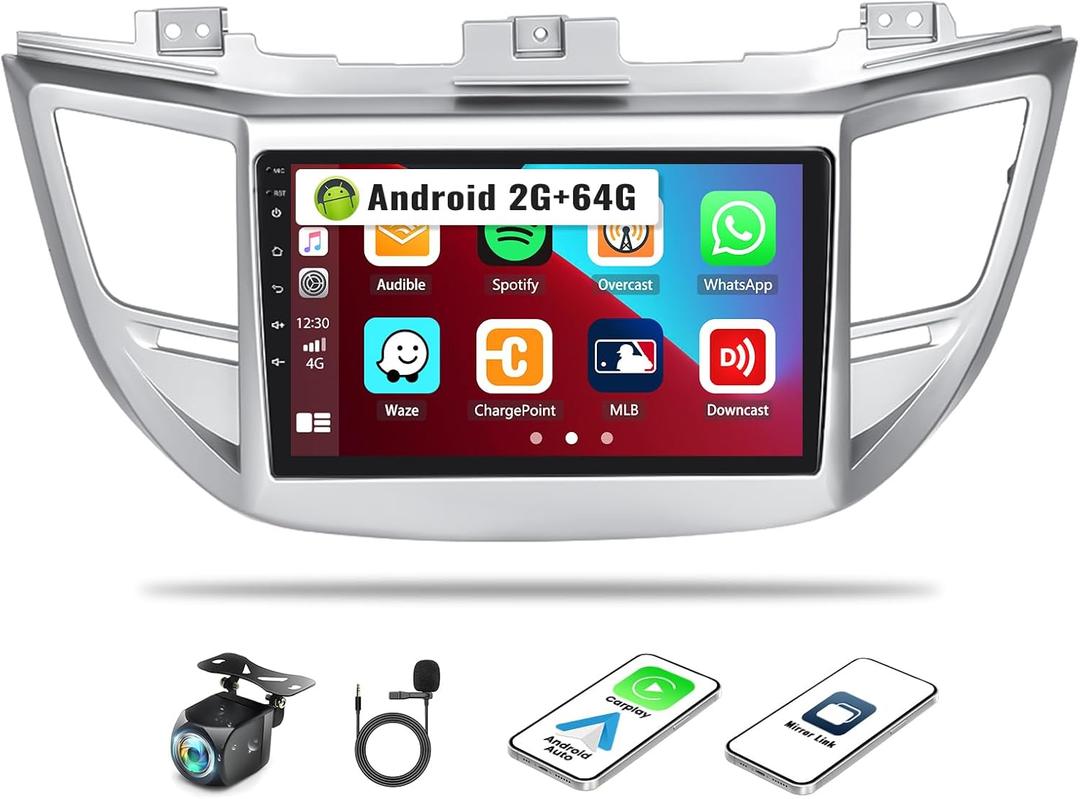 2G+64G 9 Inch Android Car Stereo for Hyundai Tucson 2015-2018 Radio Wireless Apple CarPlay Android Auto Bluetooth Touchscreen GPS Navigation Head Unit WiFi FM USB SWC Split Screen+AHD Backup Camera