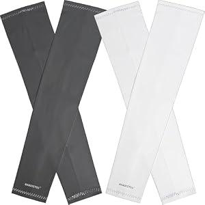 NAMATETSU Ice Silk Cooling Sun Protection UPF50 UV-resistance Compression Arm Sleeve Warmer Lightweight (Adult, Black and White)
