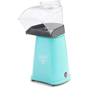 GreenLife Electric Popcorn Maker Hot Air Popper, Corn Kernal Measuring and Butter Melting Tray, Easy one Switch, Turquoise