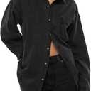 Cicy Bell Womens Oversized Denim Shirt Jean Jacket 2026 Spring Fashion Button Down Shirts Long Sleeve Tops Trendy Shackets (Black, L)