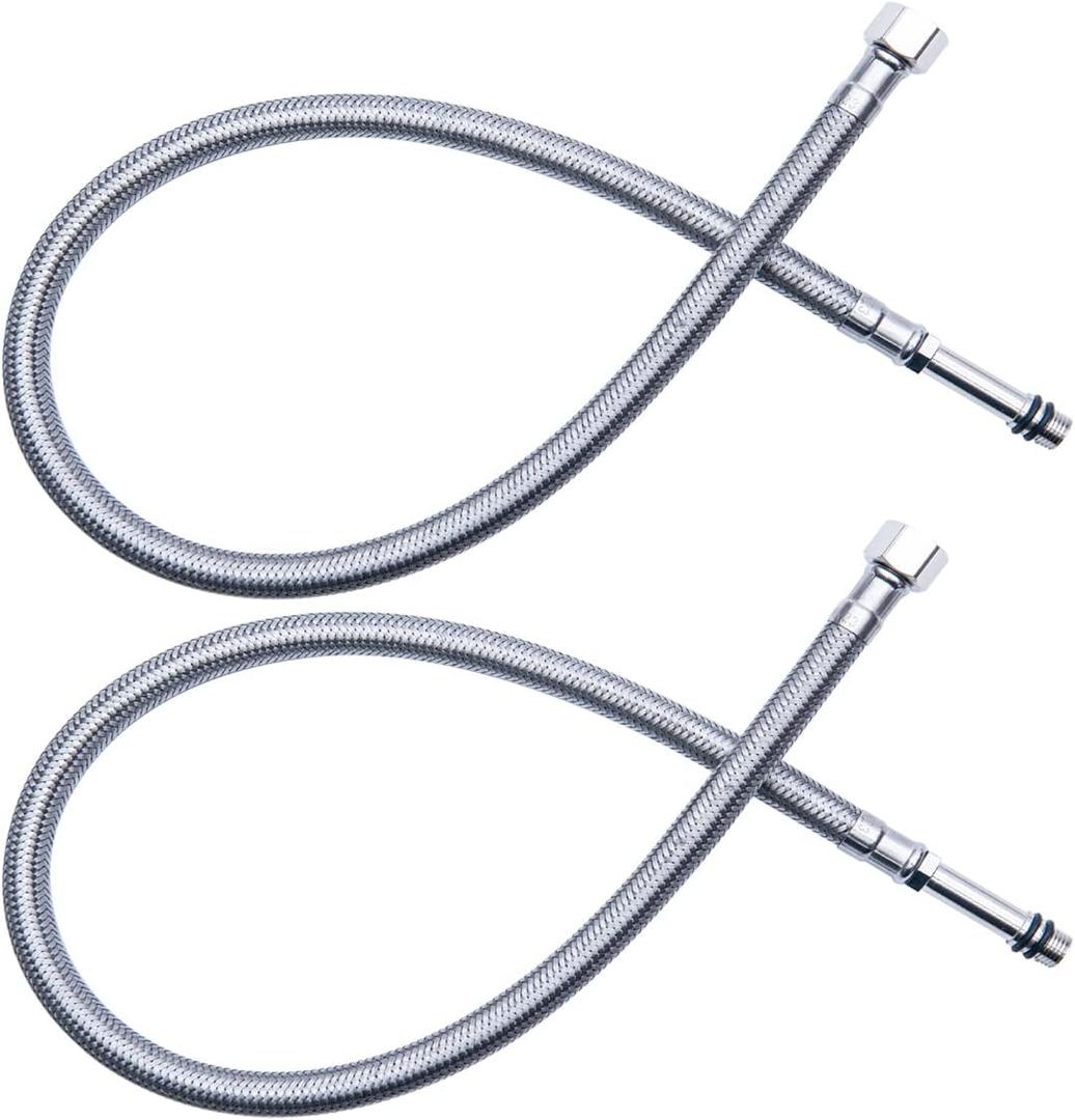 Faucet Supply Lines Connector Stainless Steel Braided Supply Hose 3/8-Inch Female Compression Thread x M10 Male Connector, 24-Inch Long x 2 Pcs (1 Pair)