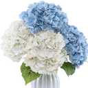 Coferset 4Pcs Hydrangea Artificial Flowers Lifelike Faux Hydrangea Real Touch Fake Flowers for Home Wedding Christmas Office Party Living Room Decoration,22inch (2 White+2 Baby Blue)