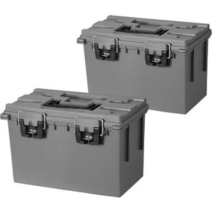 Sheffield 12775 XL Storage Bins With Lids, 2-Pack Stackable Storage Bins, Made in USA, Lockable and Water-Resistant Containers with Lids, Plastic Containers for Home, Classroom, and Dorm, Gray