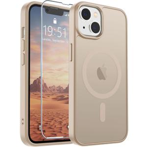SUPFINE Magnetic for iPhone 14 Case & iPhone 13 Case (Compatible with MagSafe)(Military Grade Drop Protection) Slim Translucent Matte Shockproof Phone Cover,Desert Gold